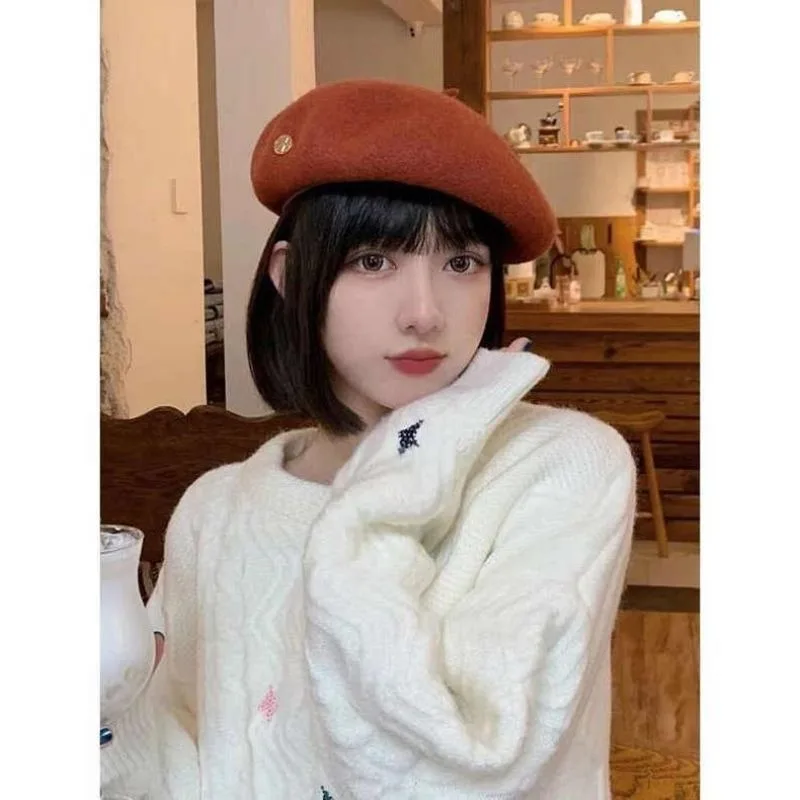 Japanese Style Women's Sweaters Autumn and Winter Loose O-neck Solid Color Sweet Girls Casual Daily Kawaii Pullovers Female