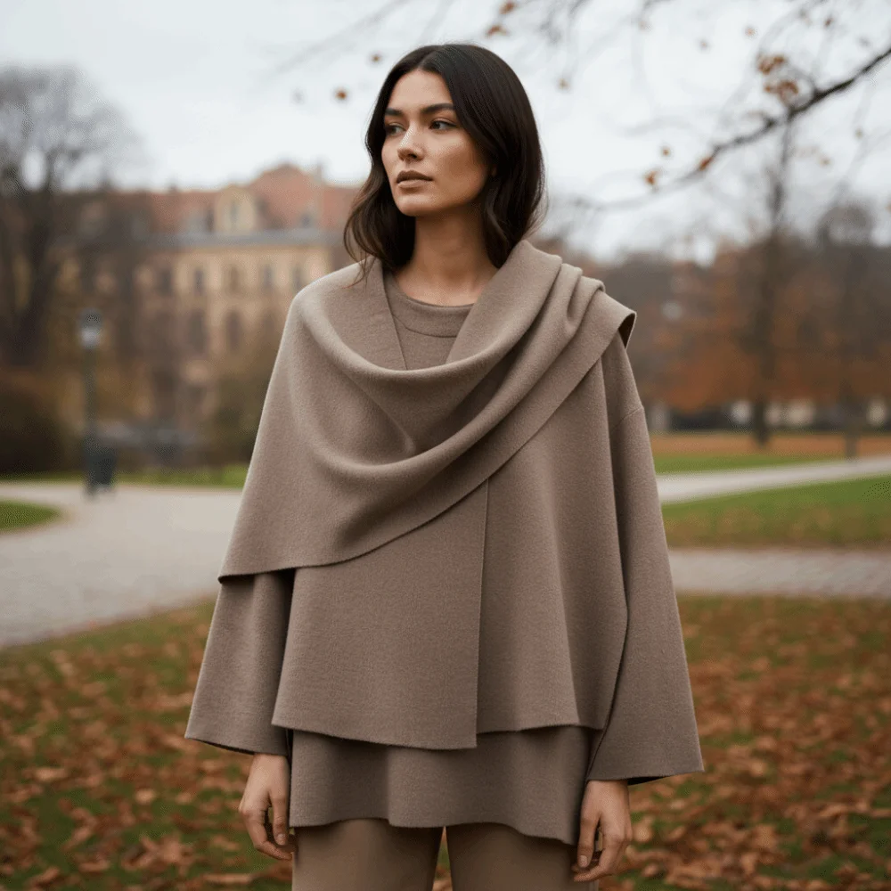 Mode rétro élégant manteau femmes irrégulière à manches longues écharpe Demi-saison Cape coupe-vent Chic écharpe tricot manteau haut femmes