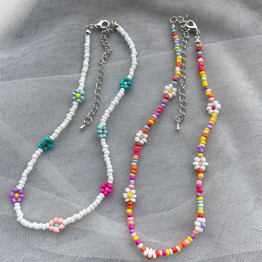 Bohemia Style Colorful Flower Beads Necklace for Women Girls Summer Vacation Decorations Necklace Beach Party Jewelry Gifts New