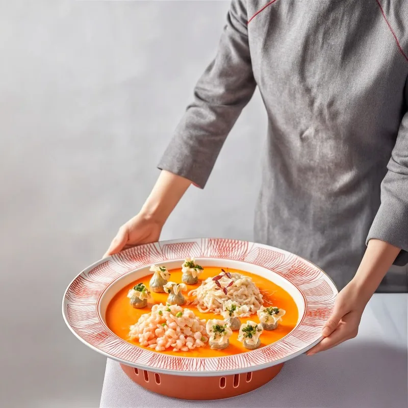 

Ceramic Dinner Plates Set,Round Mesh Pattern Seafood Platter for Crab LobsterElegant Restaurant Quality Dishwasher Safe Dishware