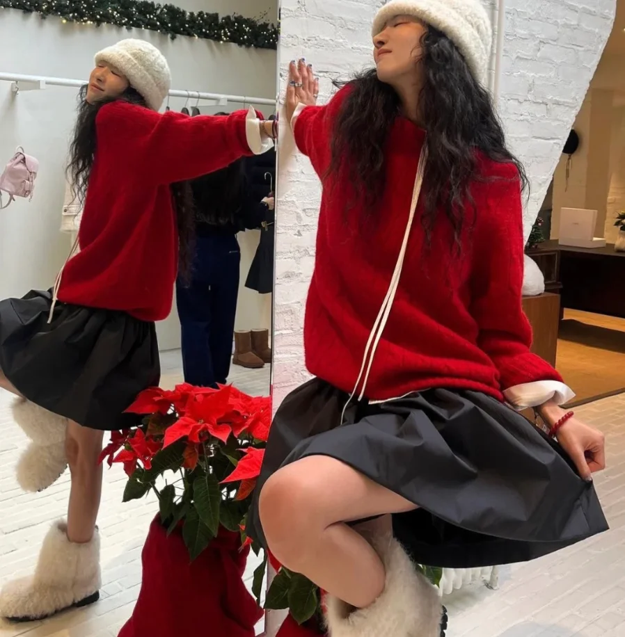 فضفاض عادية جولة Ne محبوك رداء علوي من الصوف بار * صافي ثمانية الحليب 2025 الخريف خمر تويست 00% الصوف محبوك سترة