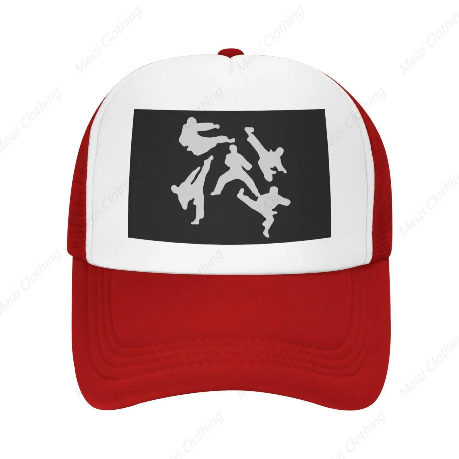 Taekwondo Silhouette Grid Truck Hat Sunshade Breathable Baseball Hat Outdoor Exercise Truck Driver Hat