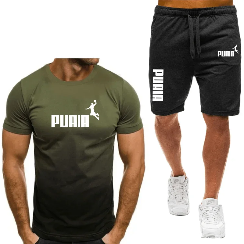 2024 new men\'s sportswear fitness set running suit casual T-shirt+shorts set breathable jogging sportswear 2-piece set for men