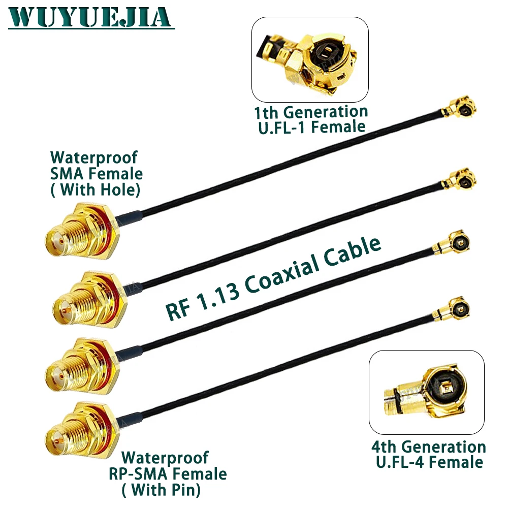 2Pcs/Lot U.FL MHF1 MHF-4 Female to Waterproof RP-SMA SMA Female Jack Bulkhead RF1.13 Cable WIFI Antenna Pigtail Extension Jumper