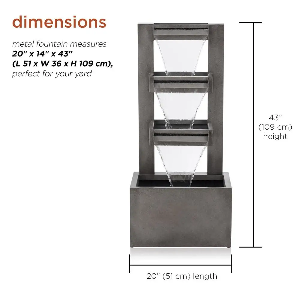 Многоуровневый фонтан-водопад для улицы, расслабляющий садовый декор, прочная металлическая конструкция, успокаивающий поток воды, простая установка, идеально подходит