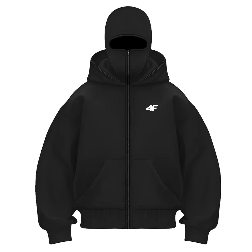 

2025 New Men and Women Balaclava Hoodie 4F Ninja Hoodie Hip Hop Splicing Retro Autumn/Winter Couple Zipper Hoodie