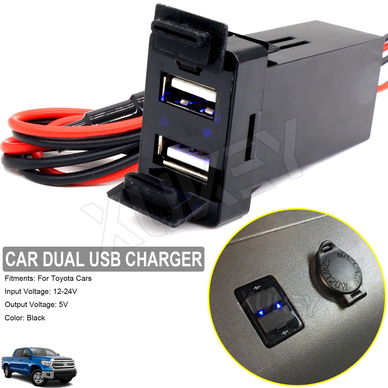 For Toyota Highlander Yaris Camry Corolla Dual USB Charger Phone 2 Port Interface Adapter Power Supply 12V 24V Car Accessories