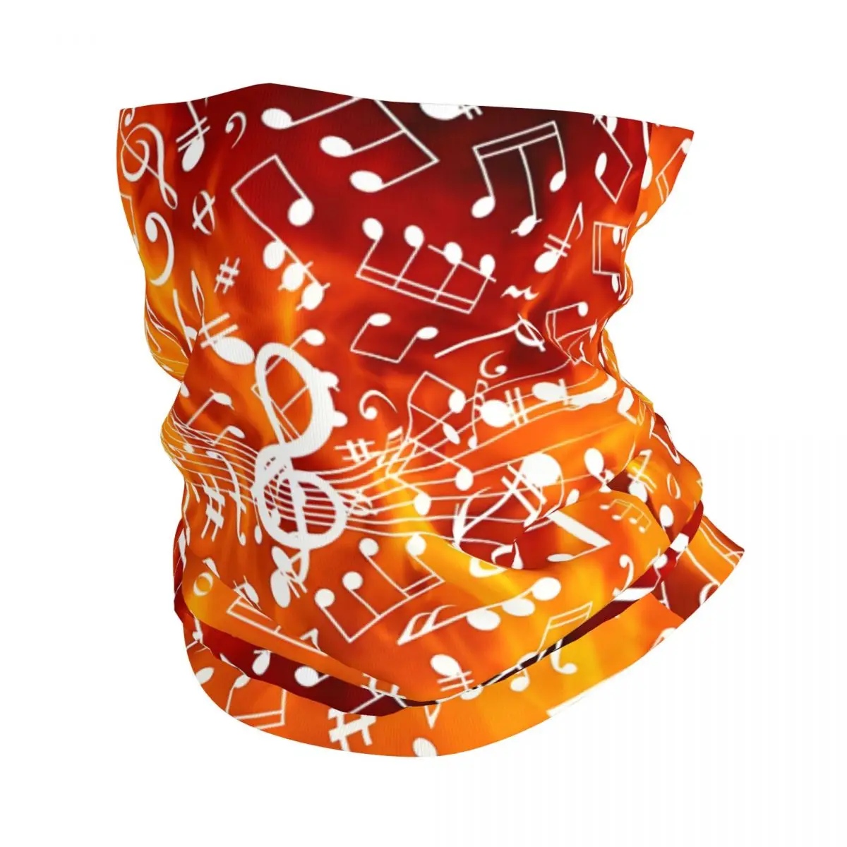 Music Note Flames Pattern Thin Bandana Neck Gaiter Wrap Scarf Headband Neck Cover