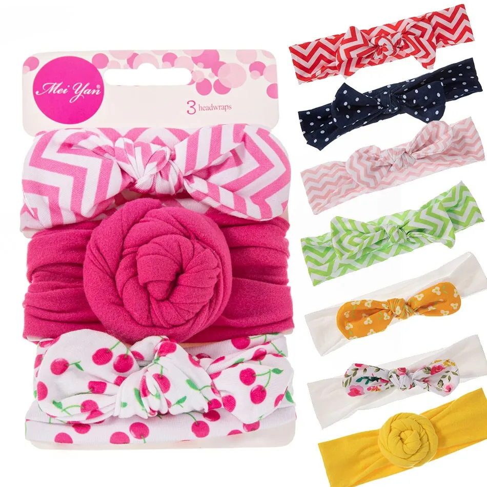 Bandeau pour nouveau-né fille de 0 à 36 mois, 3 pièces/ensemble, nœuds colorés, accessoires de cheveux à points rayés, bandeau élastique solide pour