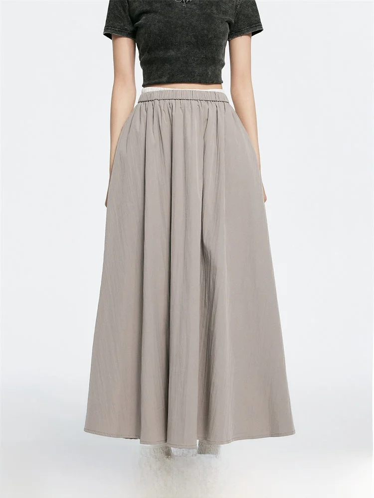 

Chill Zoeys Color Blo Double Waist f Skirt Women's New 2026 Summer Long Skirt mid Waist A-Line Midi Skirt Pure Color