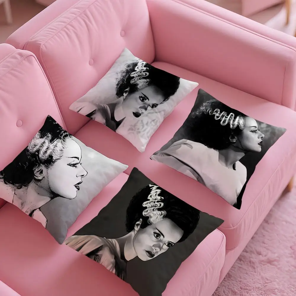 Bride of F-frankestein Pillow Case Silky Short Plush with Invisible Zipper Dustproof Sofa Cushion Cover for Home Decor