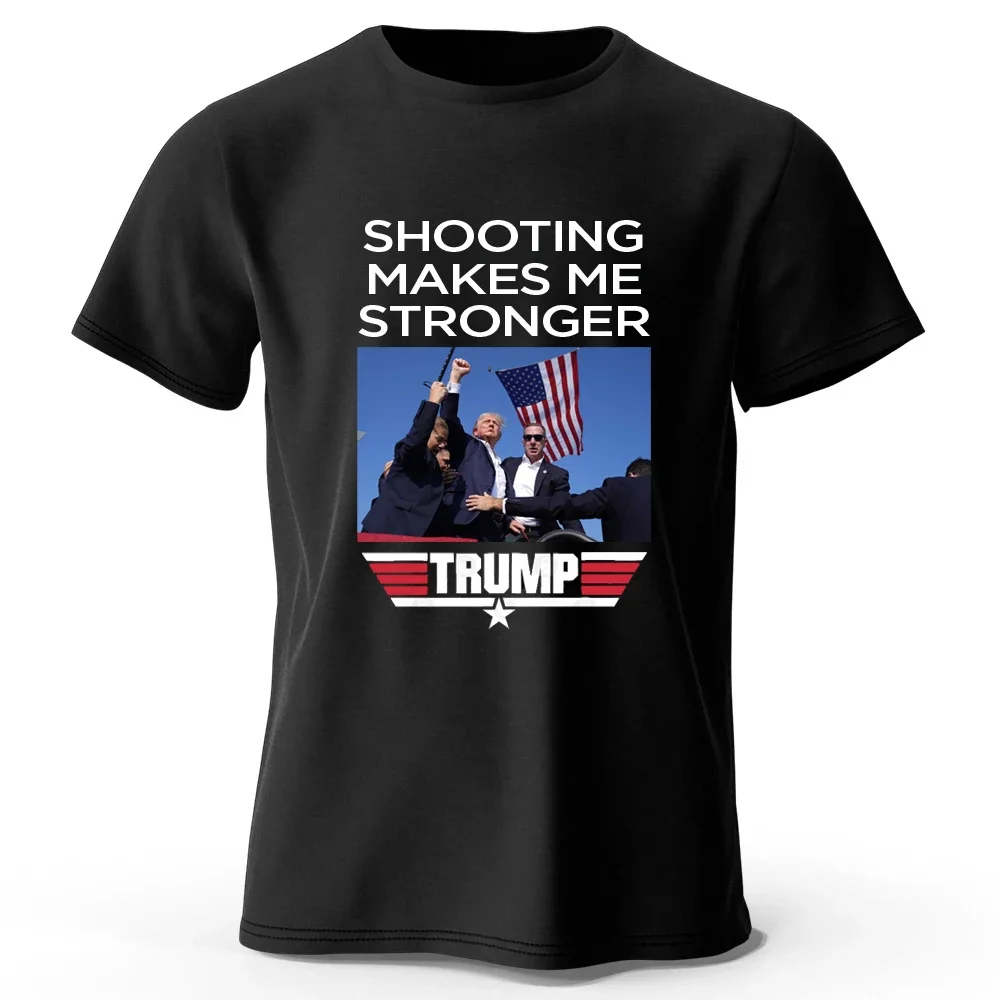 Camiseta deportiva 2024 de algodón para hombre y mujer, camisa con estampado de presidente Donald Trump, Shooting Me Makes Stronger, 100%