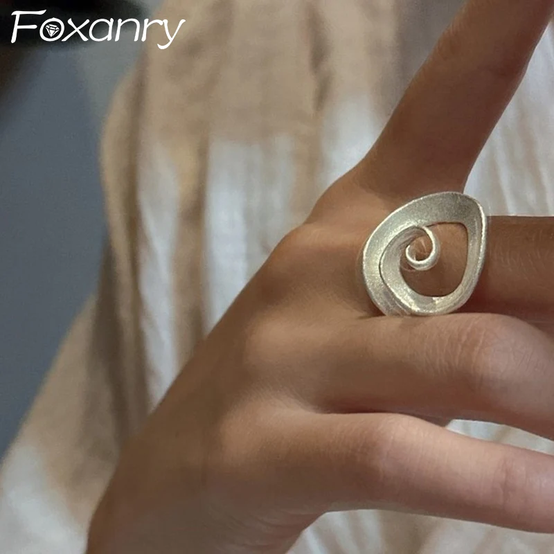 Foxanry Silver Color Spiral Geometric Rings For Women Fashion Creative Design Vintage Personality Elegant Birthday Jewelry Gifts