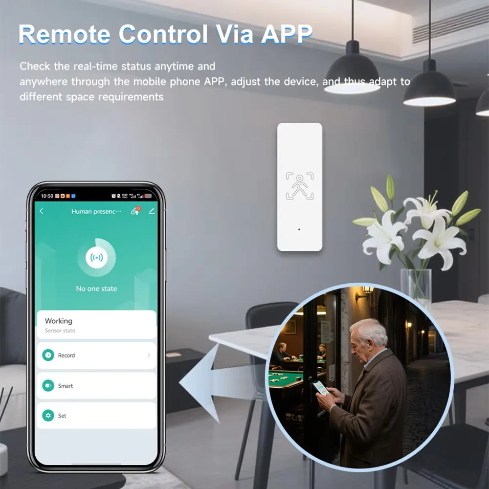 24G WiFi Human Presence Sensor Battery Operated 2.4GHz mmWave Radar Smart Home Automation Compatible with Alexa Google Assistant