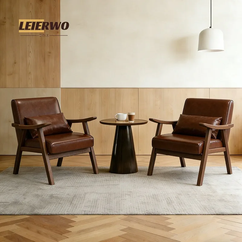 Retro leather sofa chair living room bed and breakfast balcony cafe hotel leisure reception negotiation sofa table and chair com