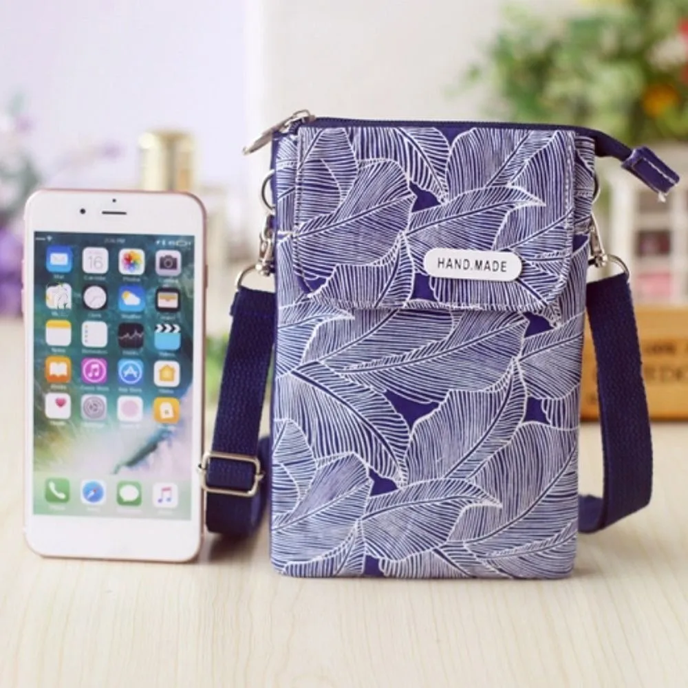 

Shoulder Bag Pastoral Mobile Phone Bag Cotton Mini Phone Crossbody Bag Cute Leaves Women's Messenger Bag Card