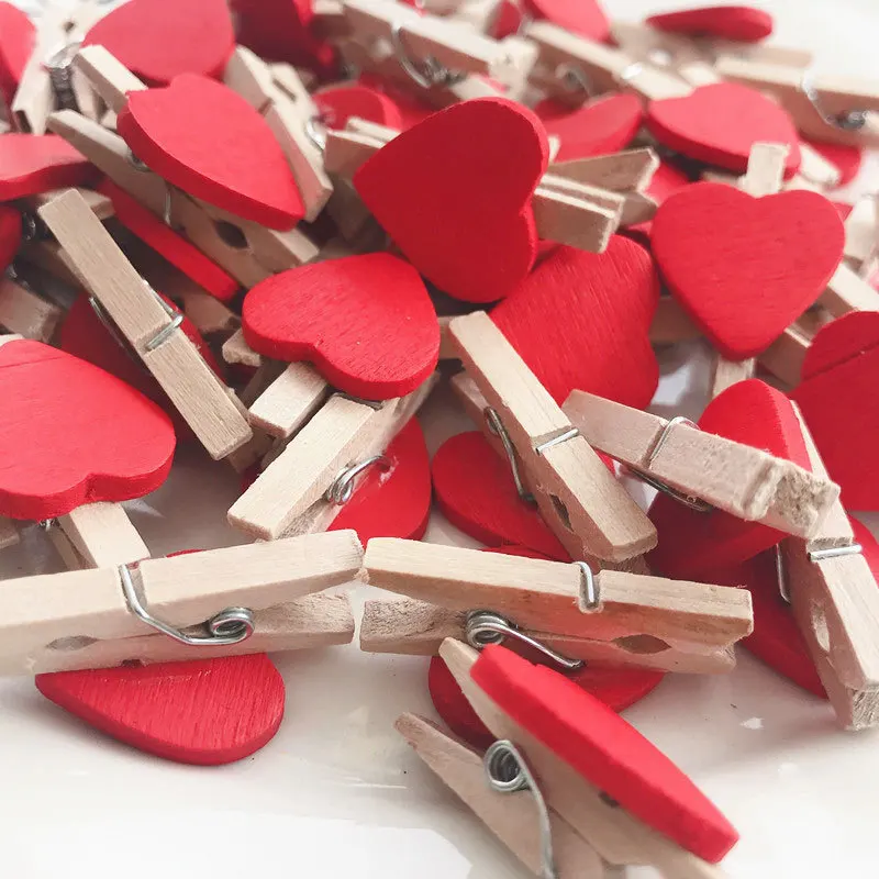 50Pcs/Set Wooden Clips Love Heart Pegs Clothespin Colorful flower  DIY Cute Wedding Decoration Craft Pegs Clothespin