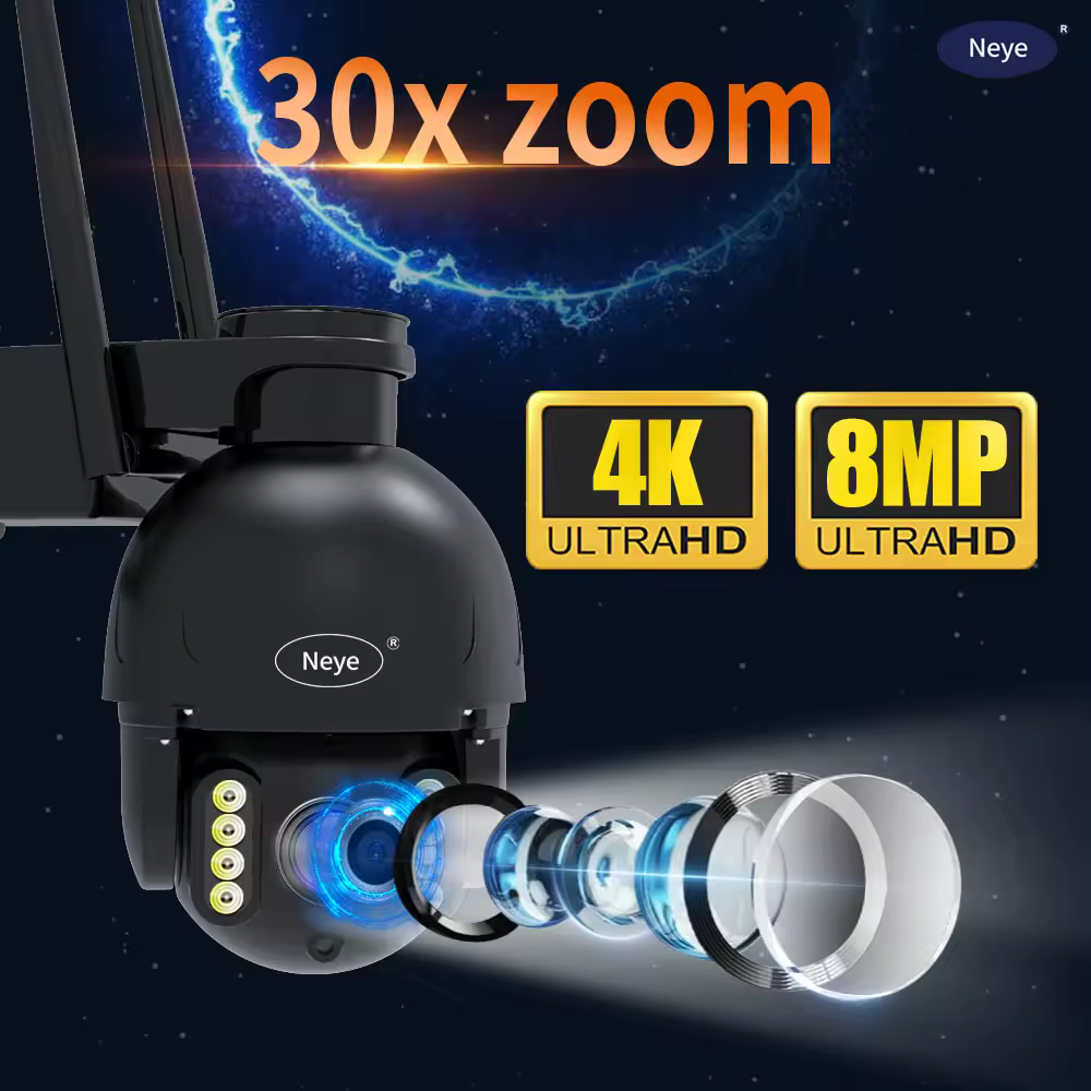 Neye-Câmera de Vigilância por Vídeo ao ar livre, Dispositivo de Segurança Doméstica, Câmera IP Hemisfério Rápido, CCTV P2P, WiFi, 4K, 8MP, Zoom 30X