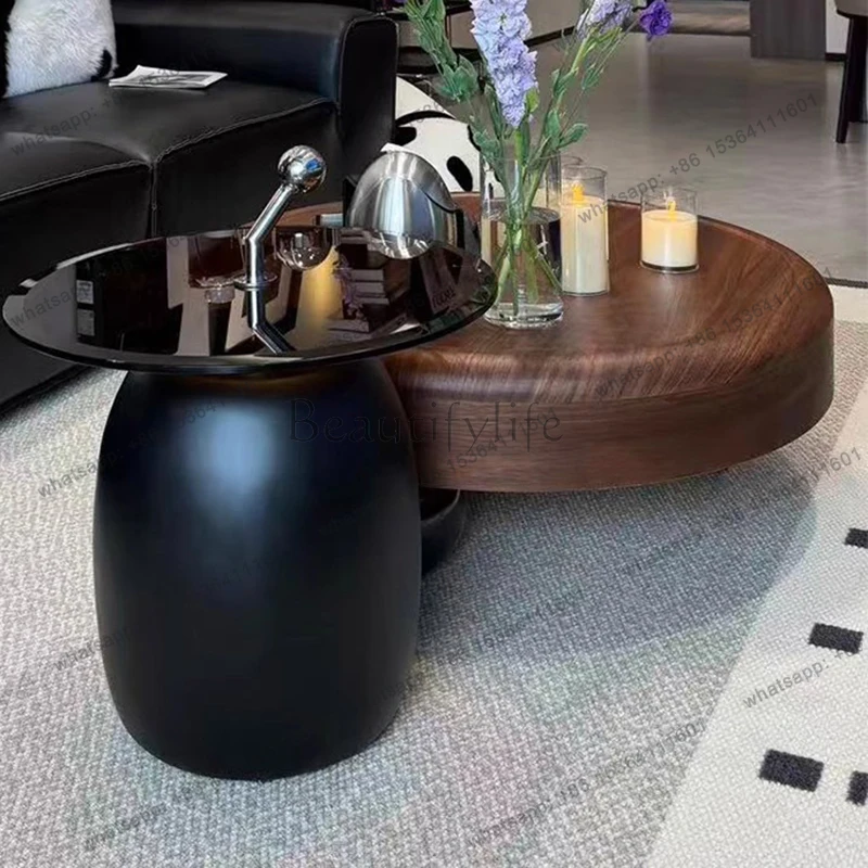 

Wood Round Side Table Standing Space Saving Designer Center Side Table Living Room Kitchen