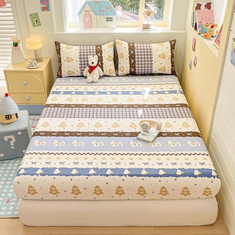 100% Cotton Bedsheet Adults Kids Fitted Sheet Skin-friendly Bed Cover Cartoon Style Bed Linen Drap De Lit (Pillowcase Need Order