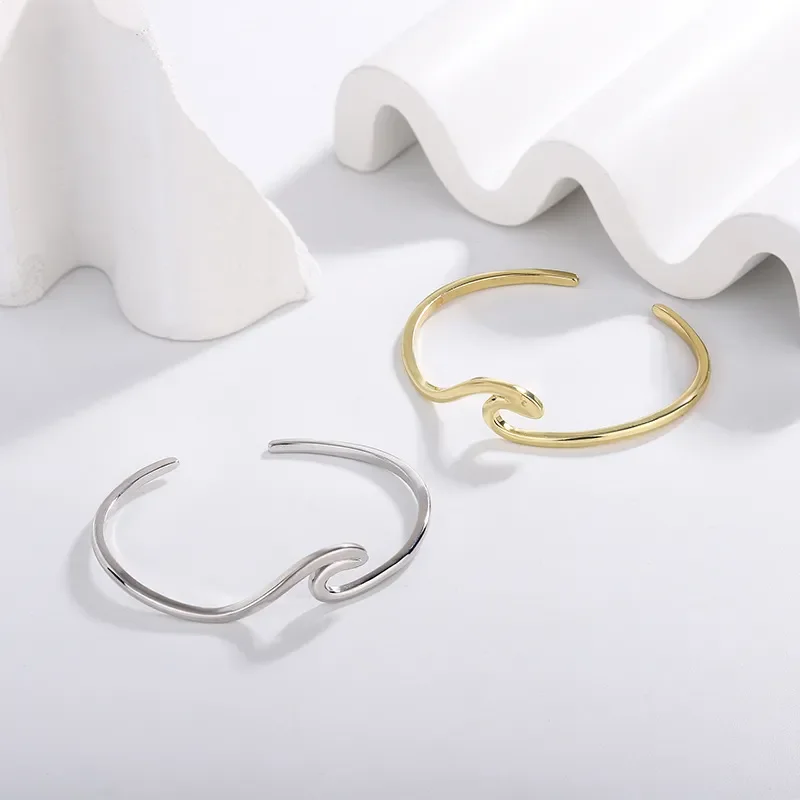 

925 Sterling Silver Wave Simple Ins Bracelet for Women Girls Versatile Retro Design Jewelry Birthday Party Gift Dropshipping