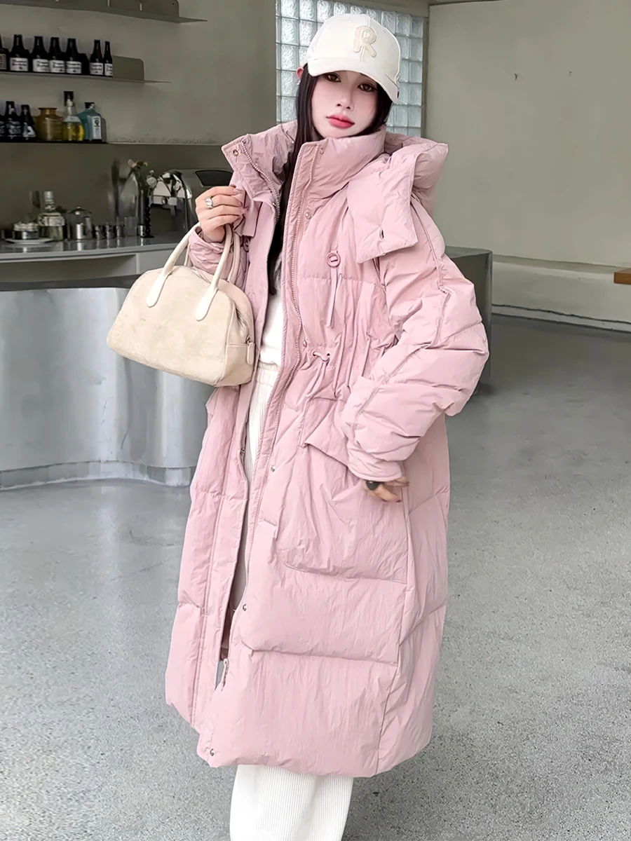 Señoras Thiened largo blanco Du down Jaet invierno 2024 nuevo Sle Commute Faion Abrigo con capucha prendas de vestir exteriores cálidas tendencia femenina