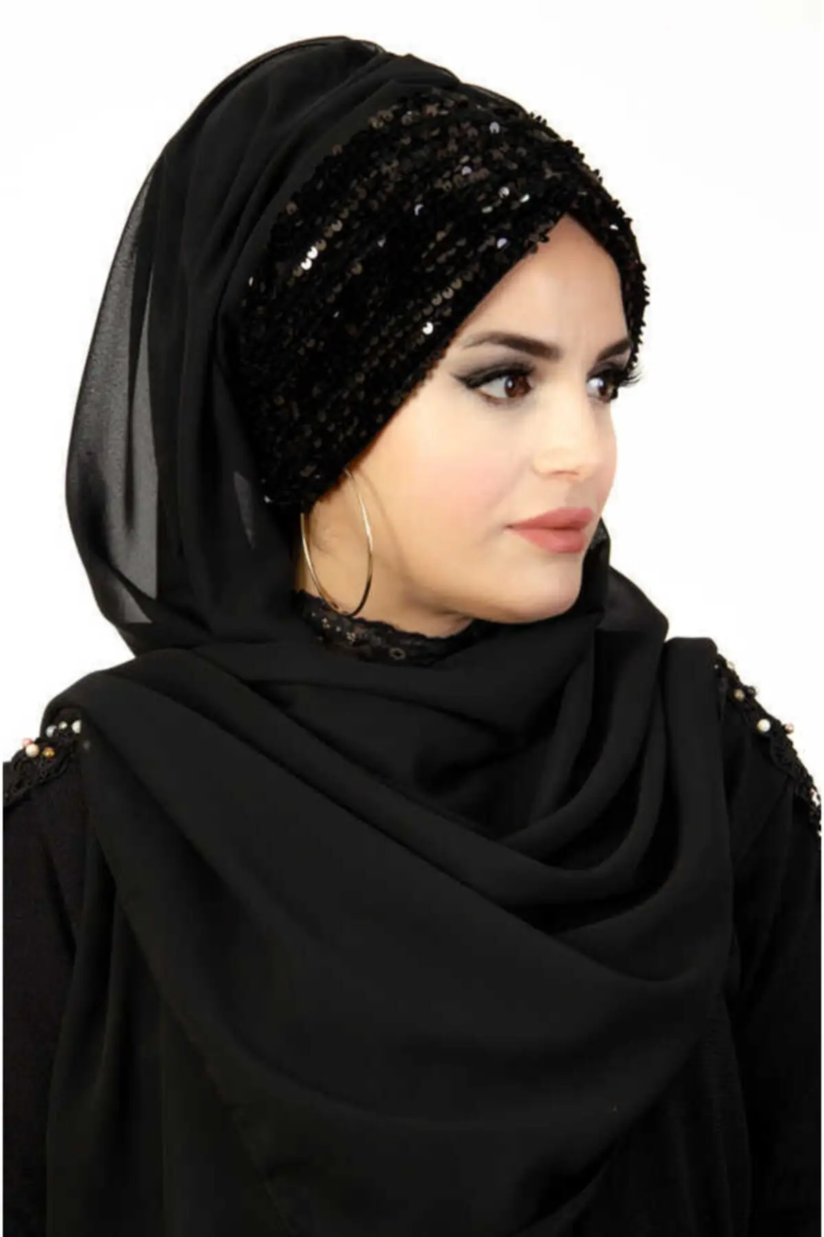 Black Sequin Ready Made Evening Dress Shawl