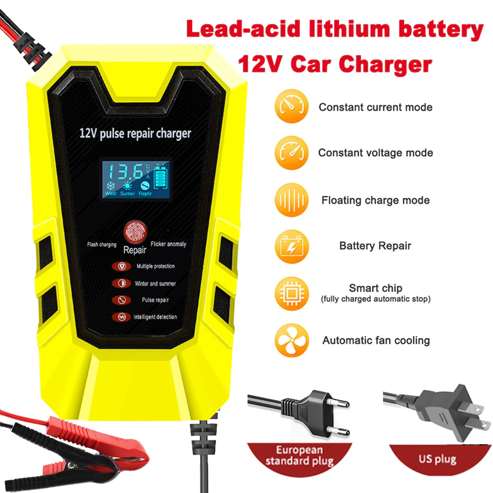 Jfind 12V Pulse Repair 6A Lead-acid lithium Car Battery Charger LCD Display battery tester Fast Charge For Car/Motorcycle