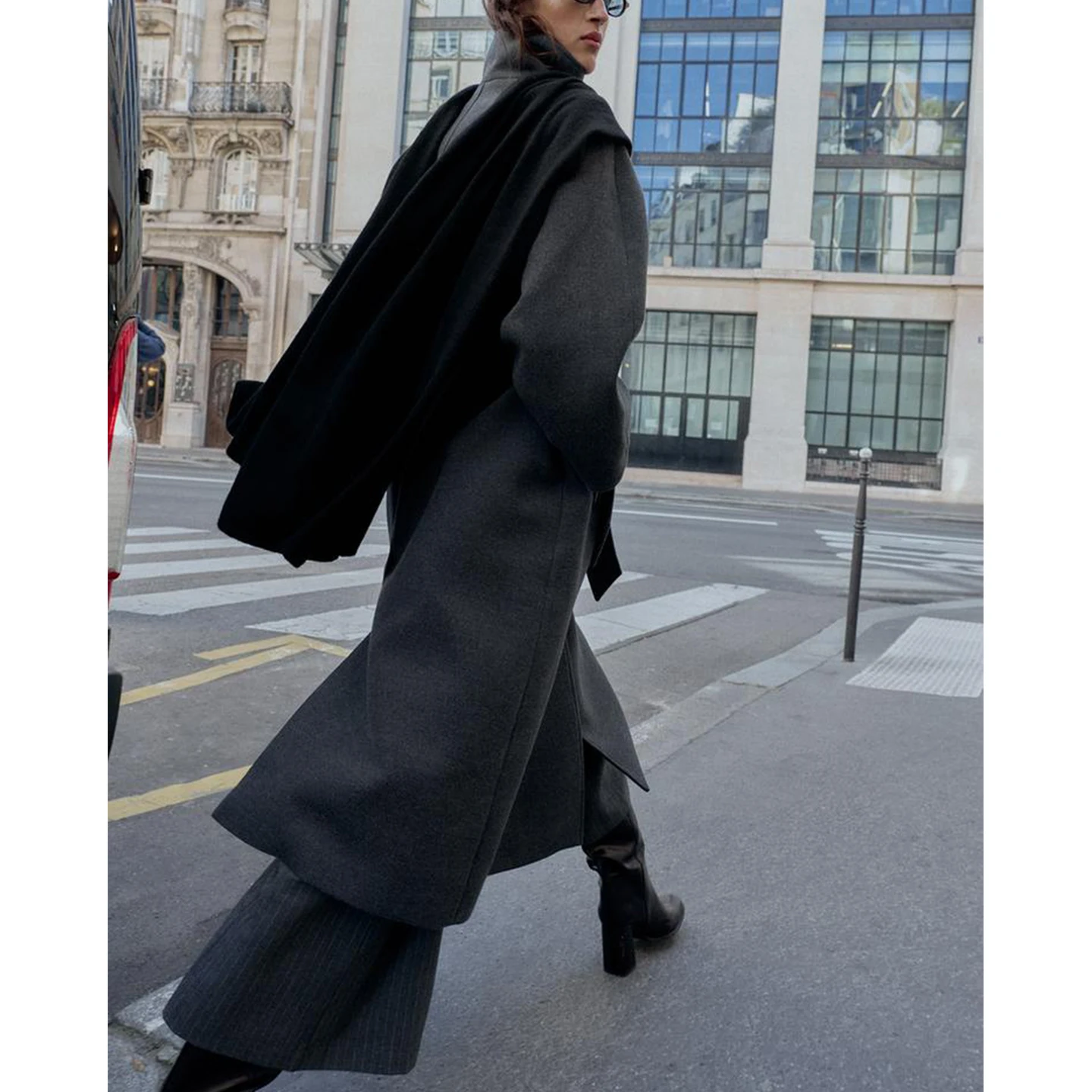 Autumn Winter New Women's Double-breasted Button Decorated Soft Long Sve Stand Collar with Belt Coat Outerwear 30369