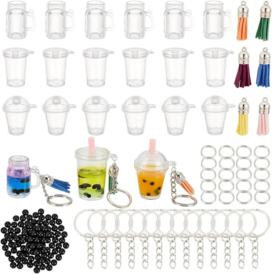 

218pcs Mini Cup Keychain Kit NO-Glue Bubble Tea Keychain Accessories Set Bubble Tea Keychain Kit Mini Cup Pendants