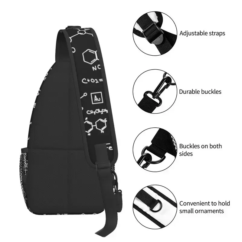 Bolsa de peito com estampa de química científica, mochila personalizada de ombro com tecnologia de laboratório químico para homens, mochila de viagem