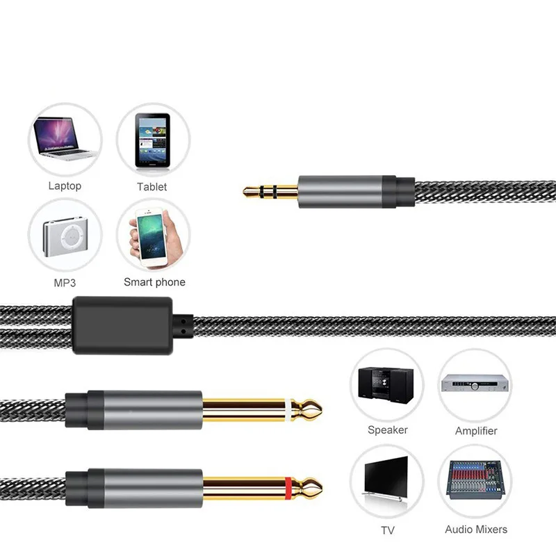 3.5mm do podwójnego kabla Audio 6.35mm przewód Stereo Y-Splitter TRS kabel AUX męski 6.35 do 3.5 Jack do wzmacniacza głośnikowego Adapter 6.35mm