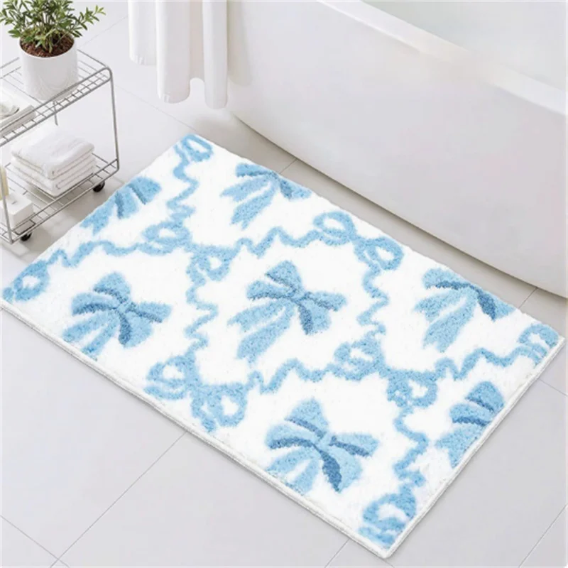 40x60CM Cartoon Bow Imitation Cashmere Carpet Absorbent Household Bathroom Foot Mat Easy Maintain Entrance Door Mat