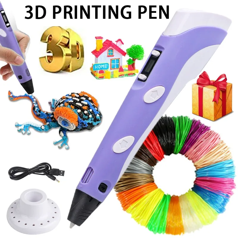 Kit complet de stylo d'impression 3D avec 12 rouleaux de filament de couleur aléatoire de 3 m chacun en PLA, jouet artistique 3D pour améliorer l'imagination et la pensée spatiale, stylo d'impression portable pour enfants, adolescents, cours d'art scolaire, fournitures pour jeux interactifs parents-enfants en famille