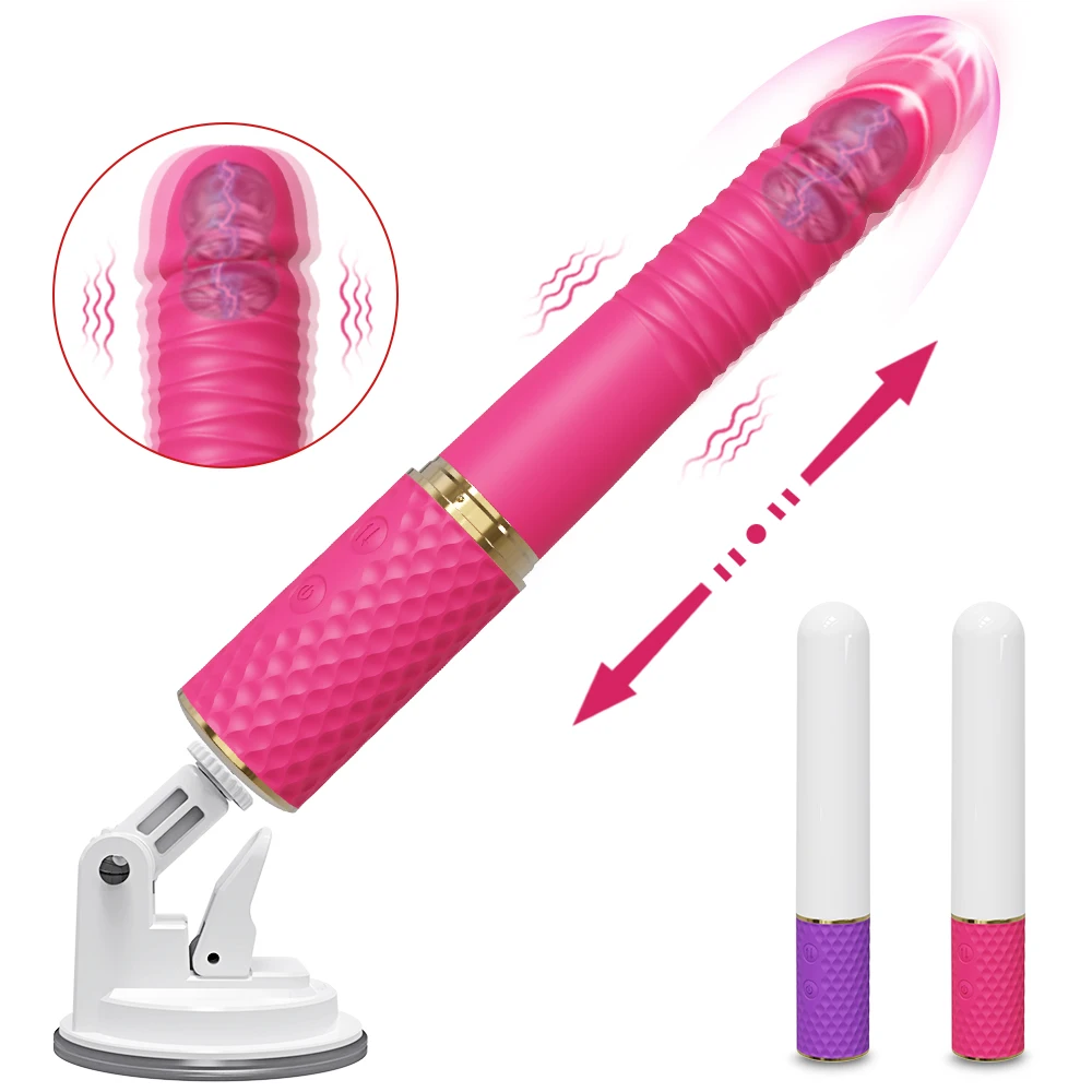 Vibromasseur Gode Télescopique existent pour Femme, Machine Sexuelle, Ohio eur Haut et Bas, Poussée du Point G, Jouet Vaginal Rétractable, Mât du Jaune