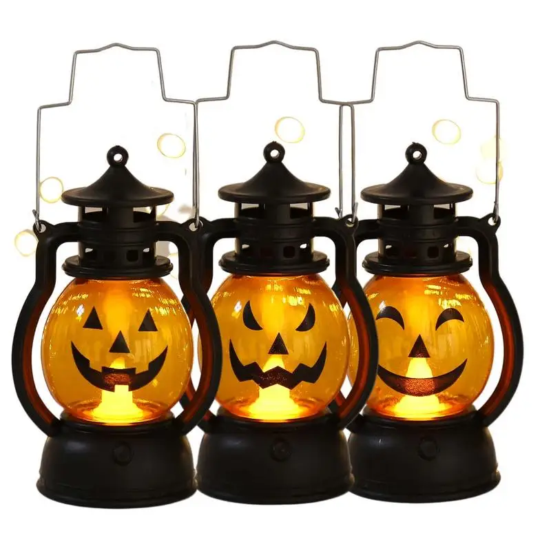 Halloween Hanging Pumpkin Lantern Light LED Ghost Lamp Candle Light Retro Small Oil Lamp Halloween Party Horror Home Decor Props