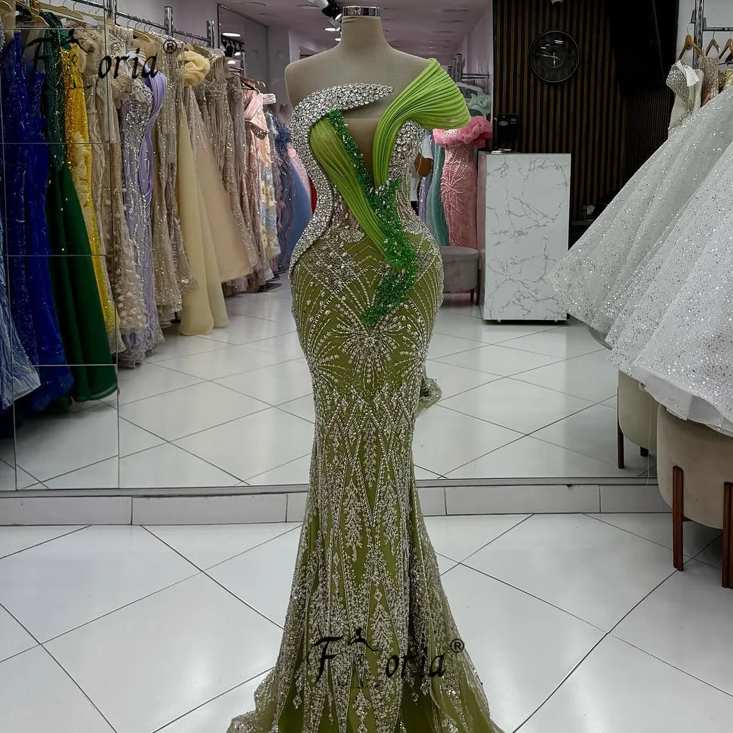 Nuevo vestido de fiesta elegante con cuentas verdes, cristales brillantes, vestido de noche Formal, batas de cóctel personalizadas, longues soirées élégantes 2025