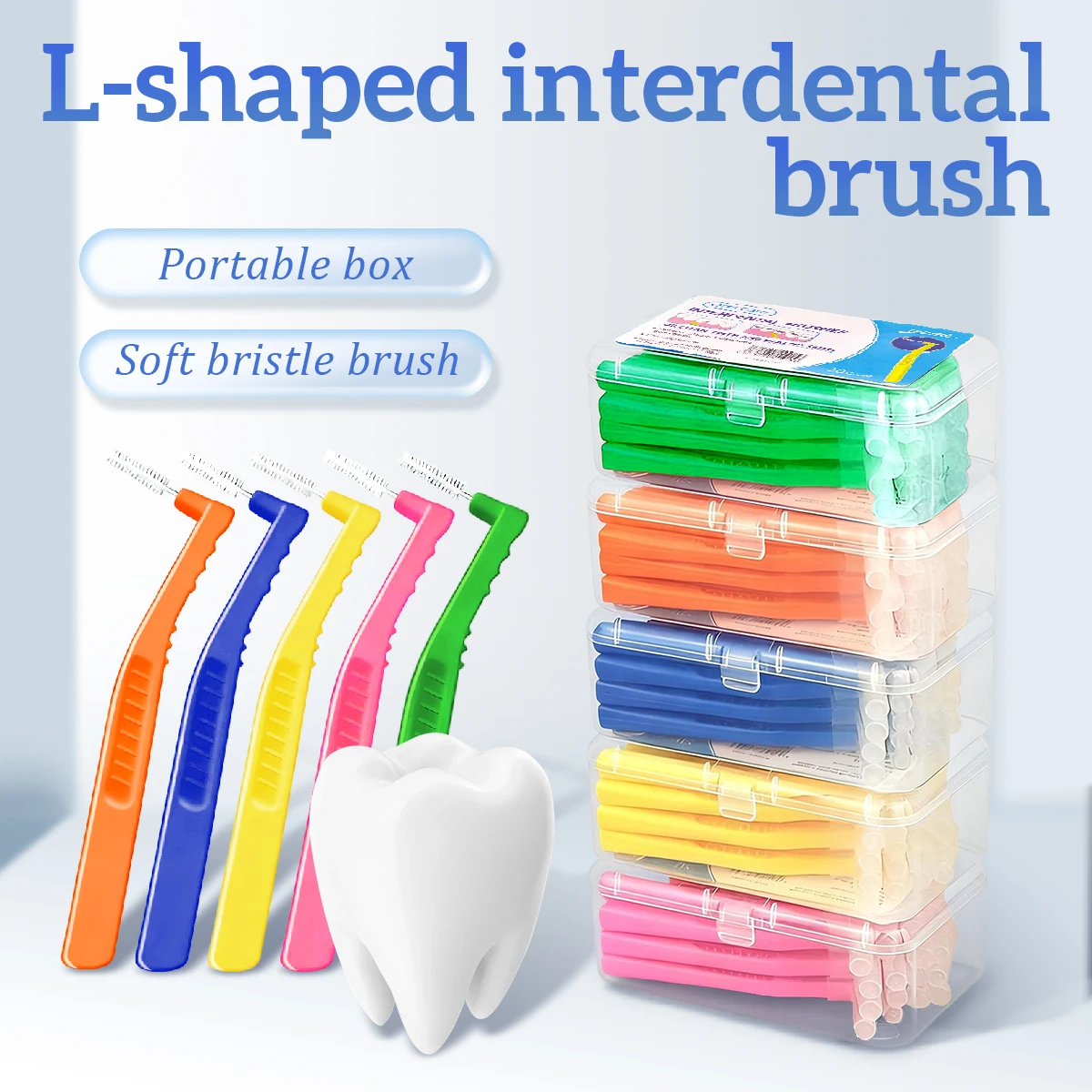 40pcs 0.6-1.2mm interdental brush teeth cleaning tool L-shaped soft bristle teeth cleaning belt dust cover