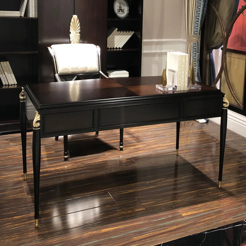 Solid wood desk and chair French simple desk carved writing desk European computer combination