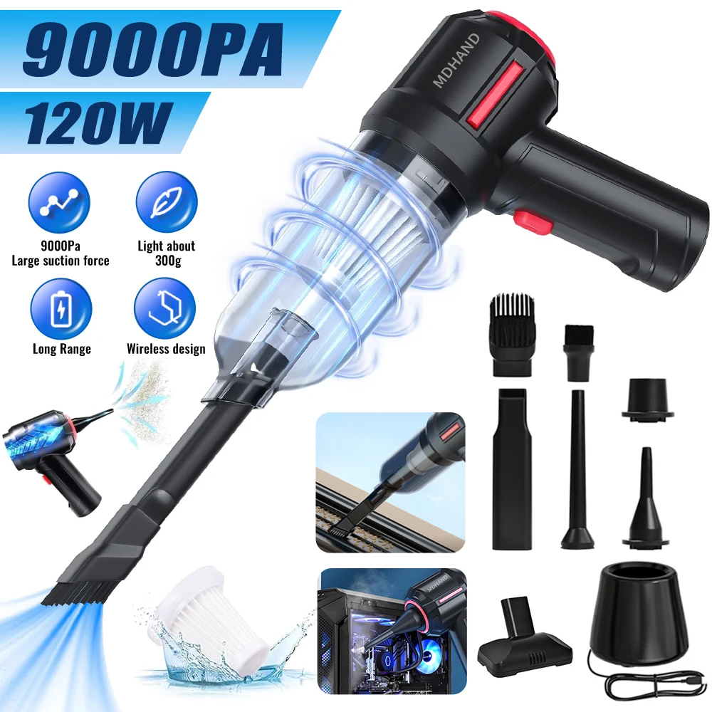 Car Vacuum Cleaner 9000PA Portable Wireless Vacuum Cleaner Wet/Dry Cordless Strong Suction Handheld Vacuum Cleaning Tool for Car