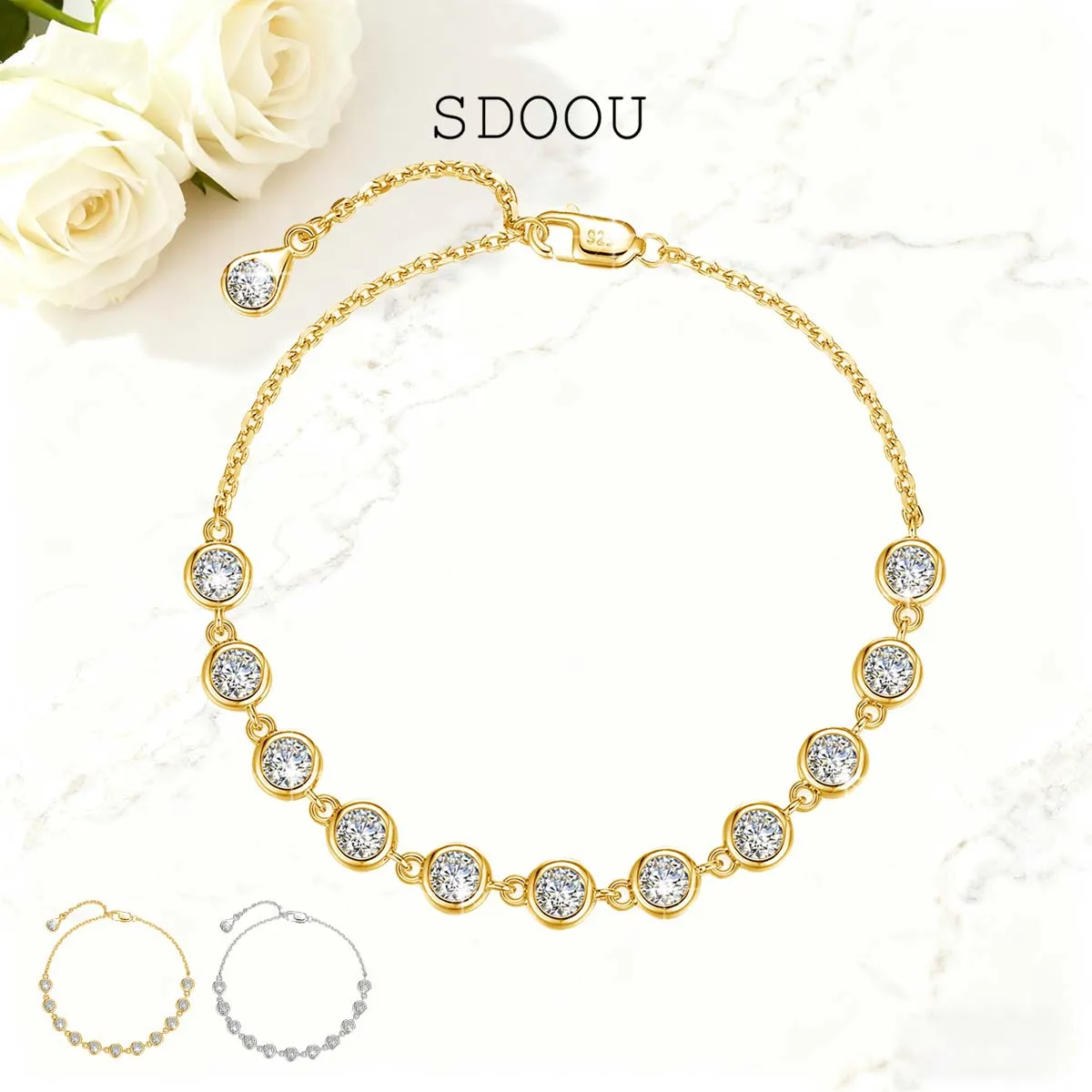 

SDOOU Shiny 0.4ct Round Moissanite Bracelet 925 Silver Adjustable Bubble Design Fine Jewelry for Women Daily Birthday Gifts