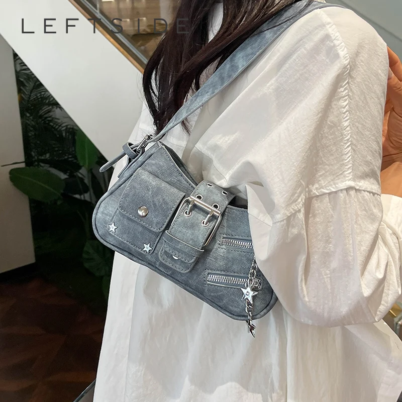 LEFTSIDE Belt Design Pu Leather Crossbody Bags for Women 2024 Y2K Trend Fashion Shoulder Bag Lady Small Handbags and Purses