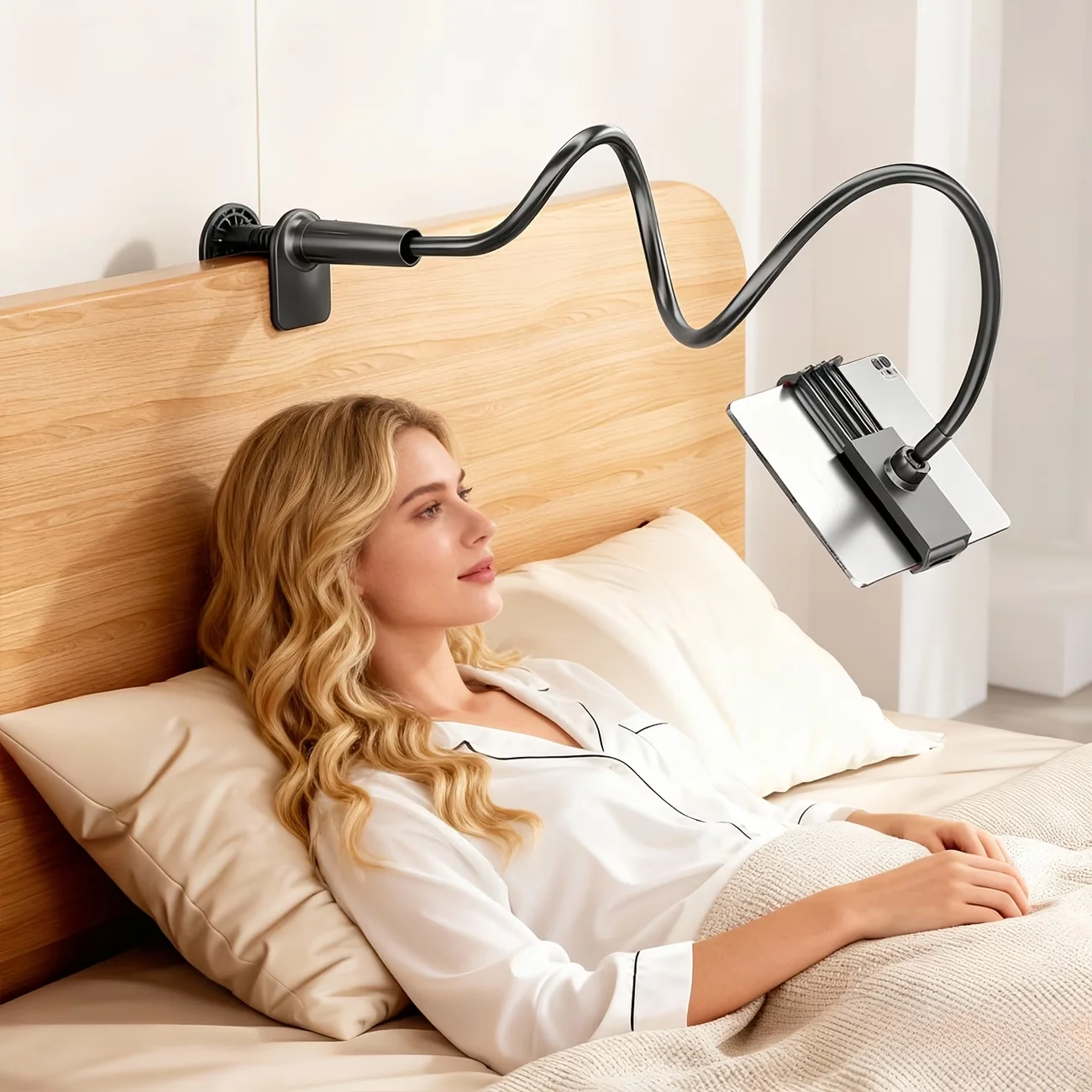 

Black/White Premium Tablet Phone Holder Universal Bedside Support 360° Adjustable Rotating Multi-Purpose Practical Clip-On