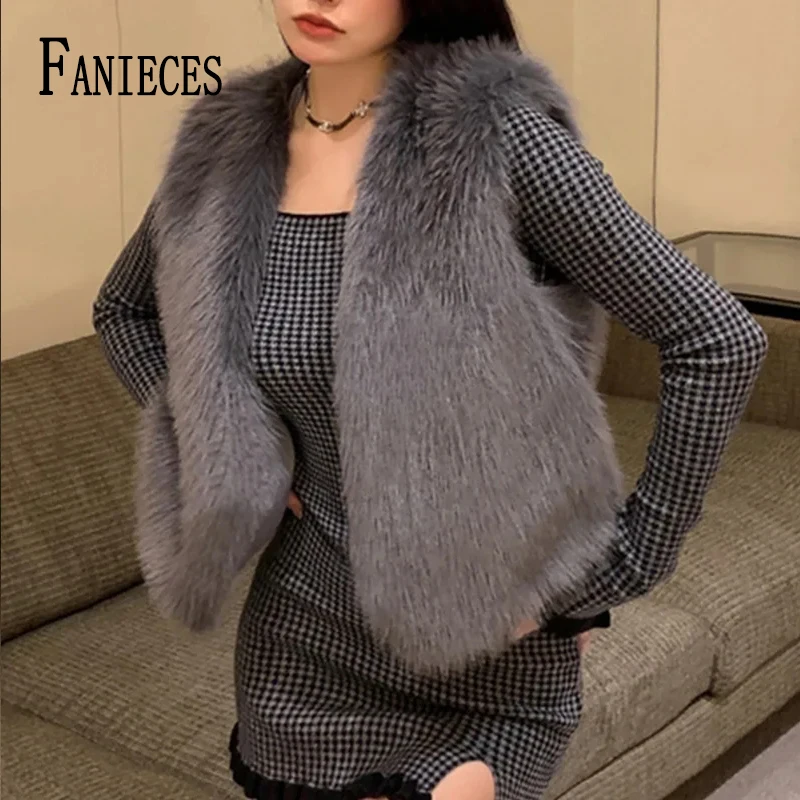 

FANIECES Winter Vest With Hairy Coat Women Faux Fur Outwear Tank Tops Luxury Plush Fluffy Imitate Fur Sleeveless Jackets шуба