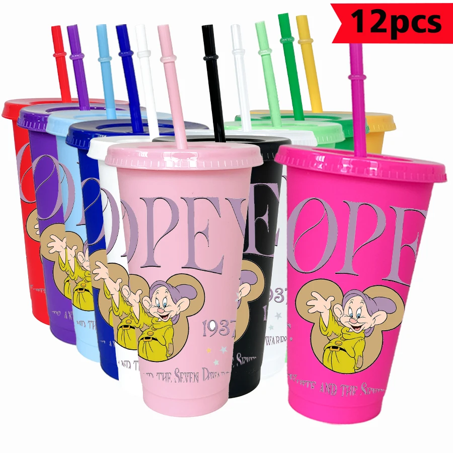 

12 шт./упак. Disney Белоснежка семь гномов 26 унций цветной пластиковый стакан для дня рождения, вечеринки, питьевая посуда, кружка для сока, кофе