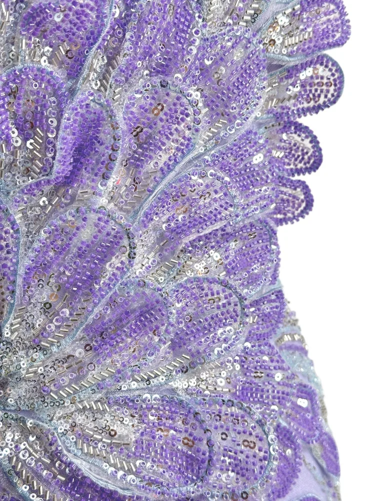 Luxury 5 Yards Mesh Sequins Beaded 3D Flower Embroidery Fabric for Wedding Dress Sewing Material