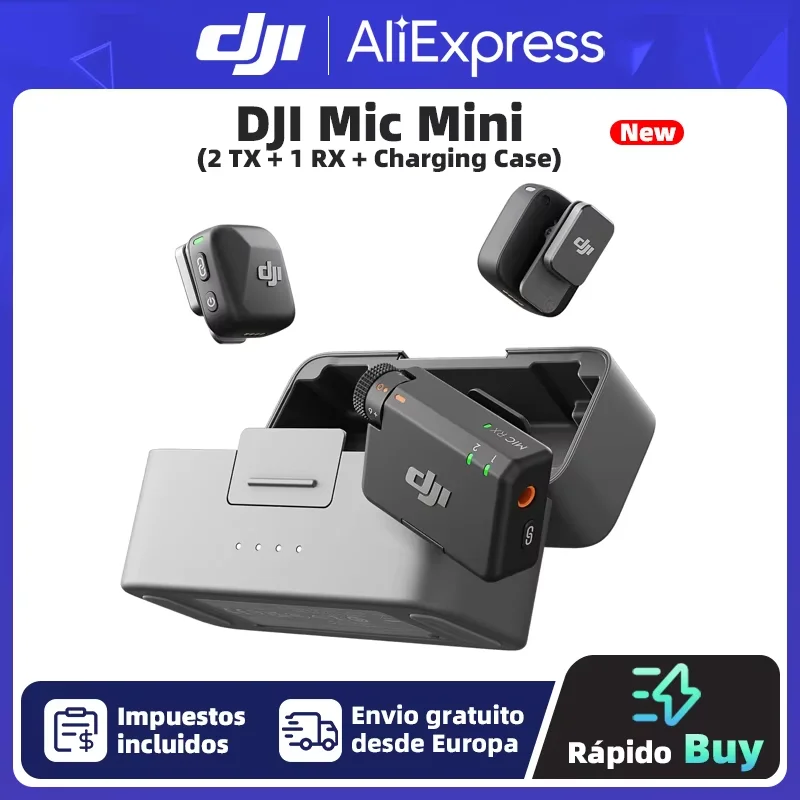 DJI Mic Mini-micrófono inalámbrico con cancelación de ruido inteligente, dispositivo de Audio de alta calidad, 2 TX + 1 RX + estuche de carga, envío a la UE