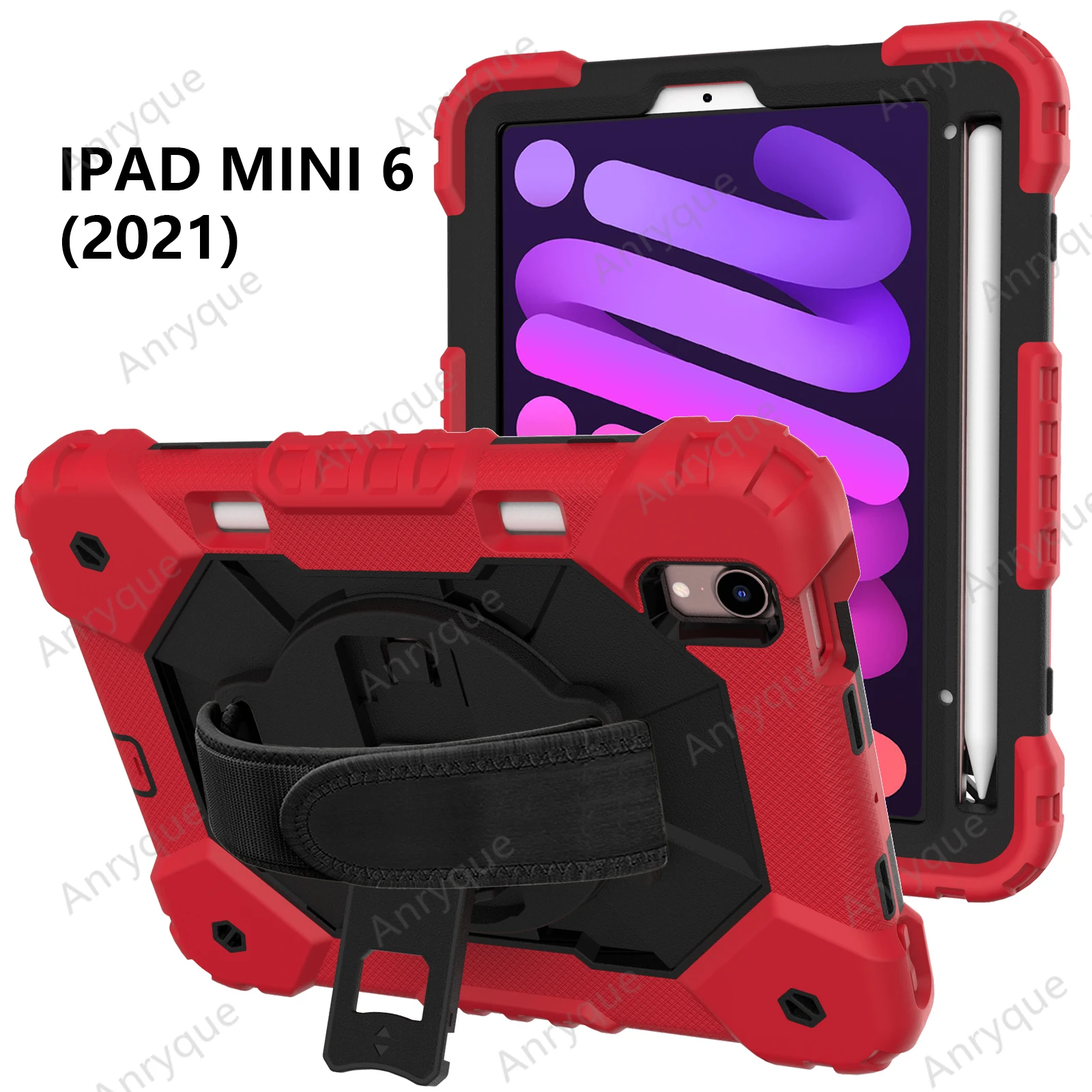 Hard PC and Silicon Case For iPad Mini 6 for iPad Model A2567 A2569 Rotating Shocproof Kids Safe Shoulder Strap Tablet Cover