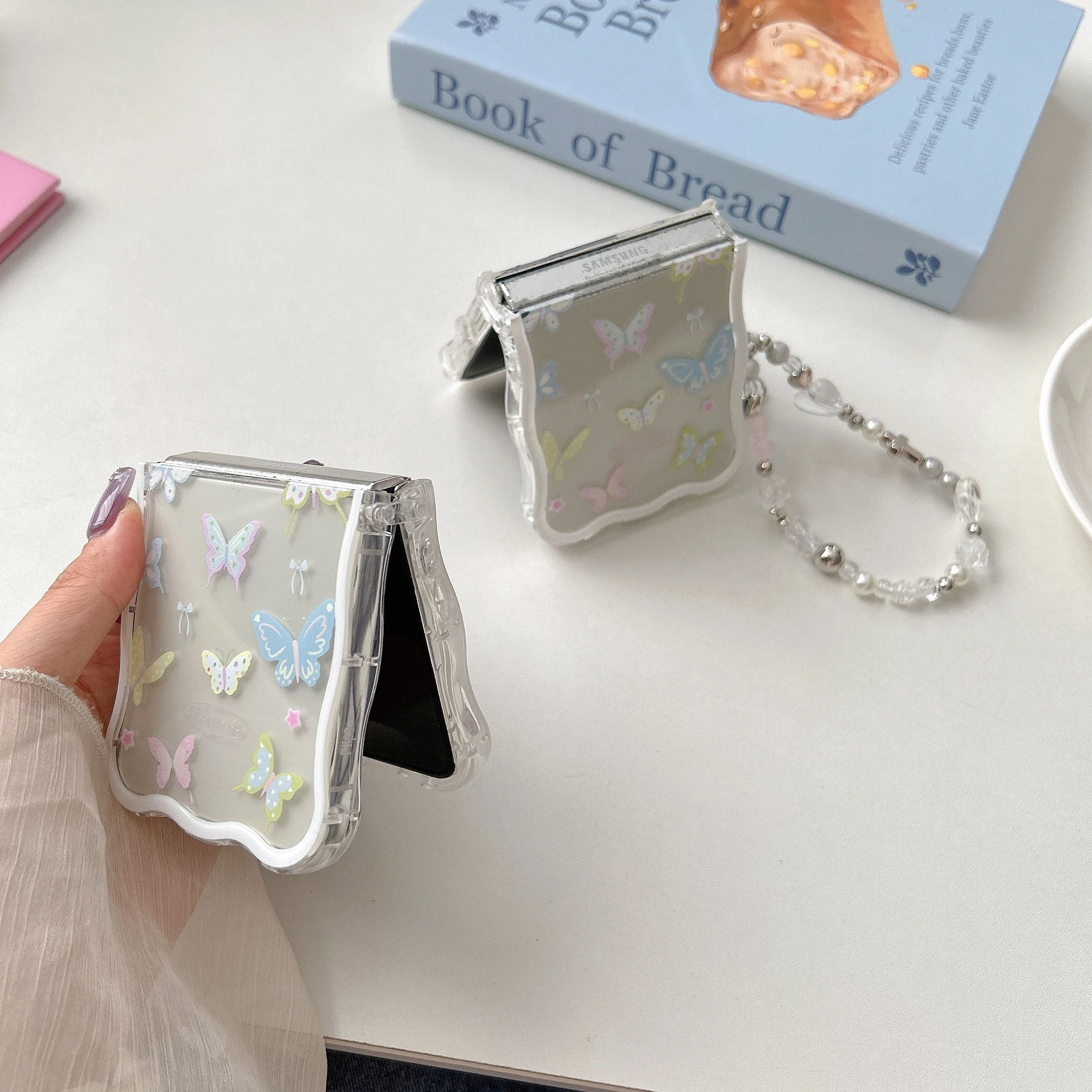 Back Cover For Samsung Galaxy Z Flip 6 5 4 Case Colorful Butterfly with Bracelet Chain Soft Tpu Shockproof Phone Case