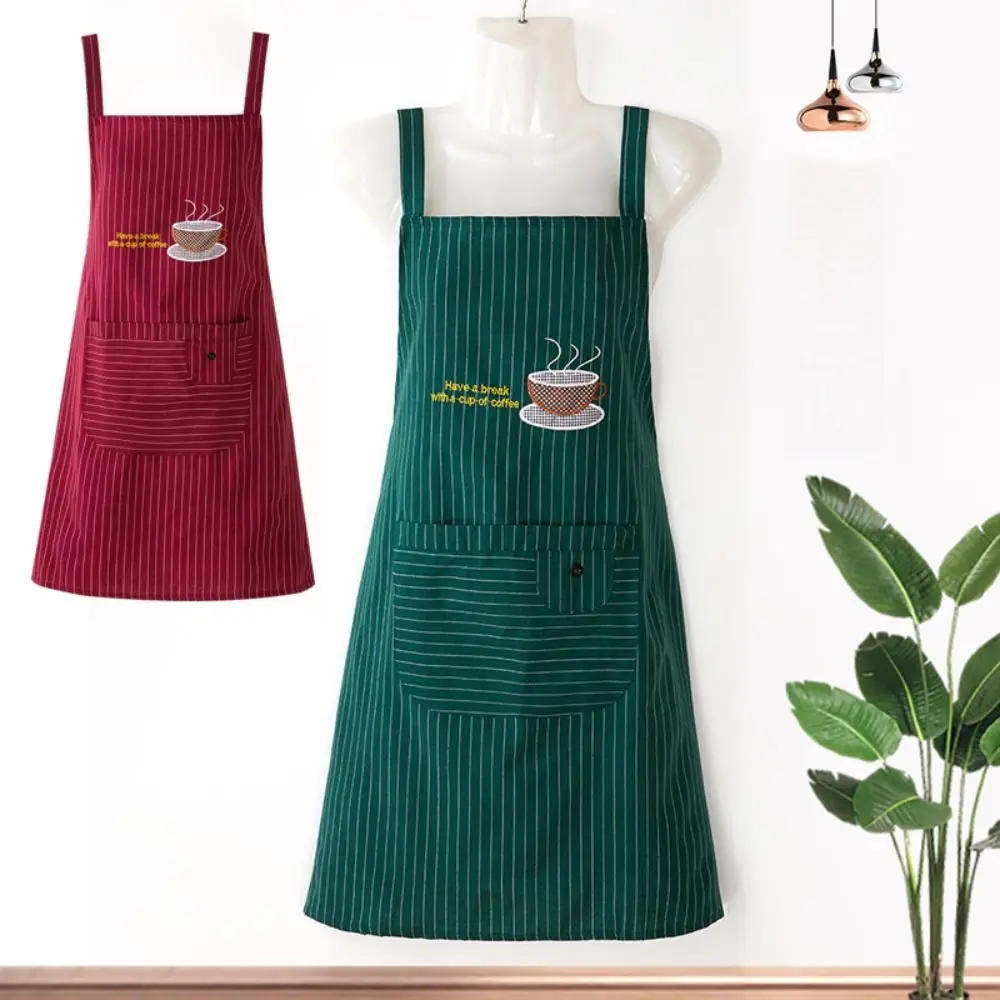 

Fashionable Cotton Women Overall Apron Sleeveless Anti oil Kitchen Aprons Simple Stripe Watching Cooking Coffee House Aprons